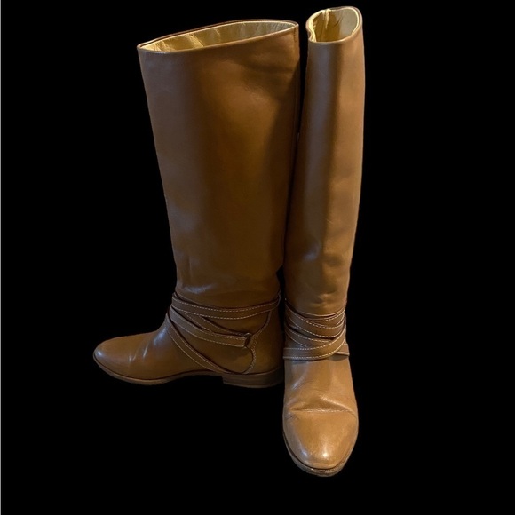 Joan & David Brown Camel Soft Leather Riding Boots Strappy Handmade Italy Sz 6? - Picture 15 of 16